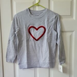 Petit Lem Gray and Red Heart French Terry Top